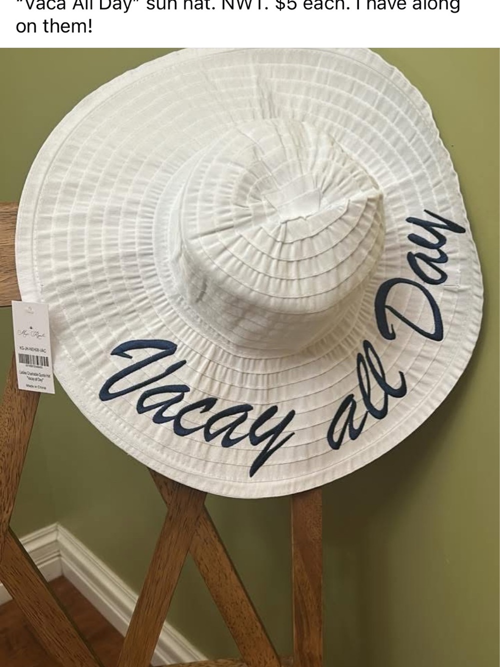 White 'Vacay All Day' Wide-Brim Sun Hat - Unknown Brand